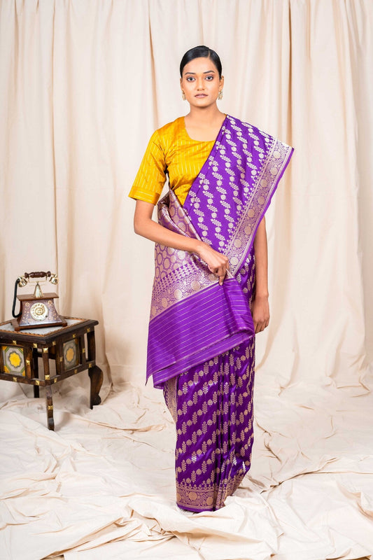 Purple Katan Silk Handwoven Banaras Saree