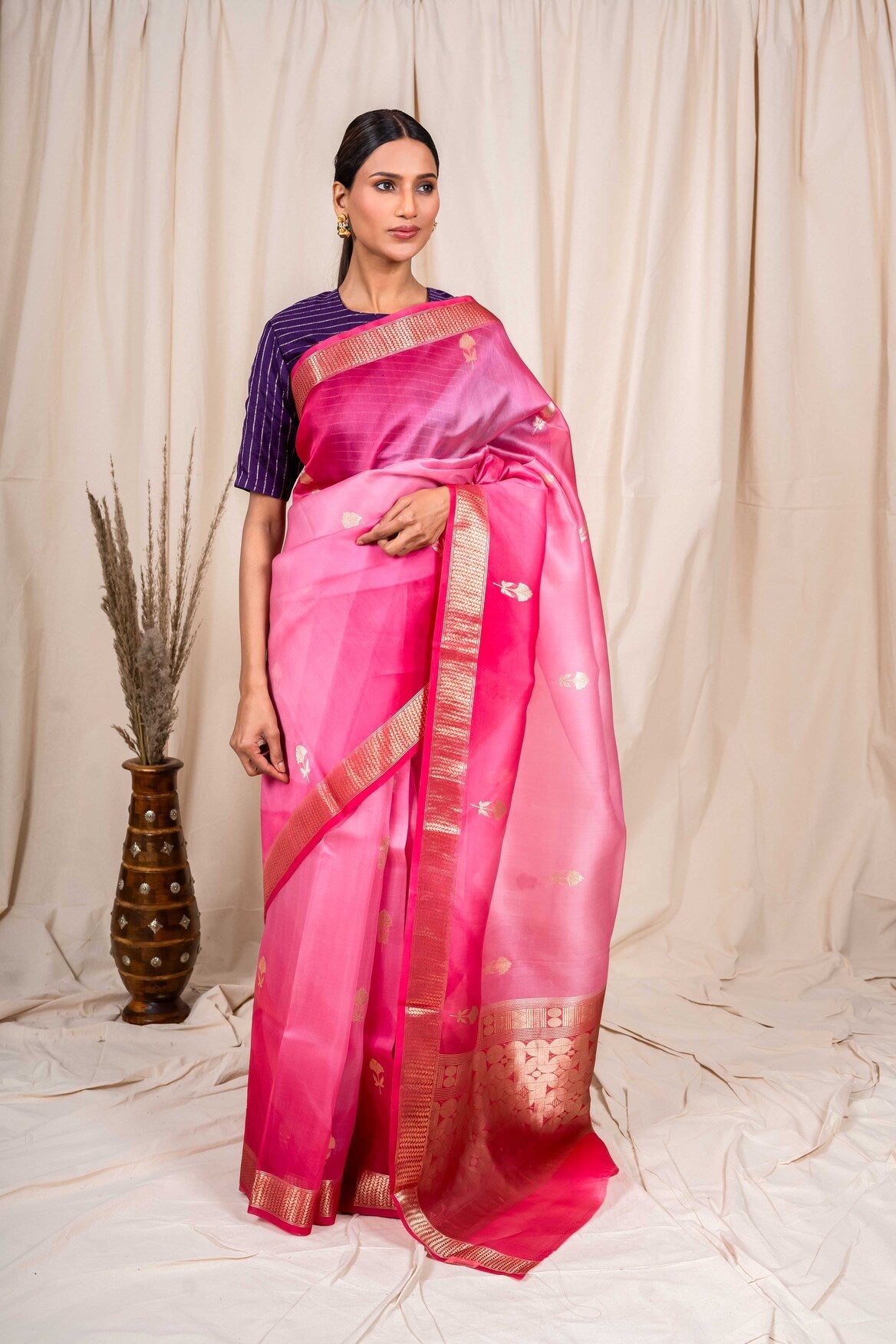 Pink Organza Silk Handwoven Banaras Saree