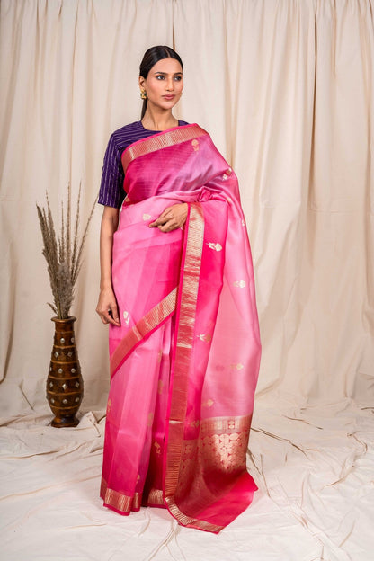 Pink Organza Silk Handwoven Banaras Saree