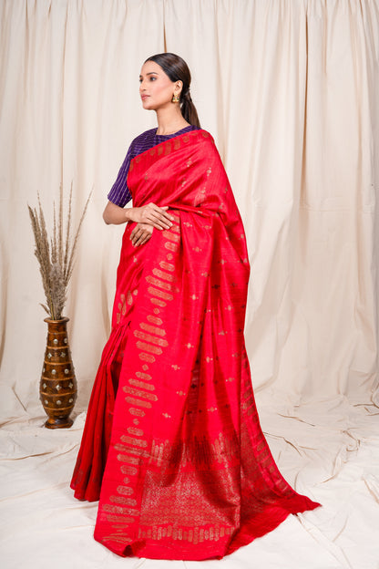 Red Raw Silk Handwoven Banarasee Saree