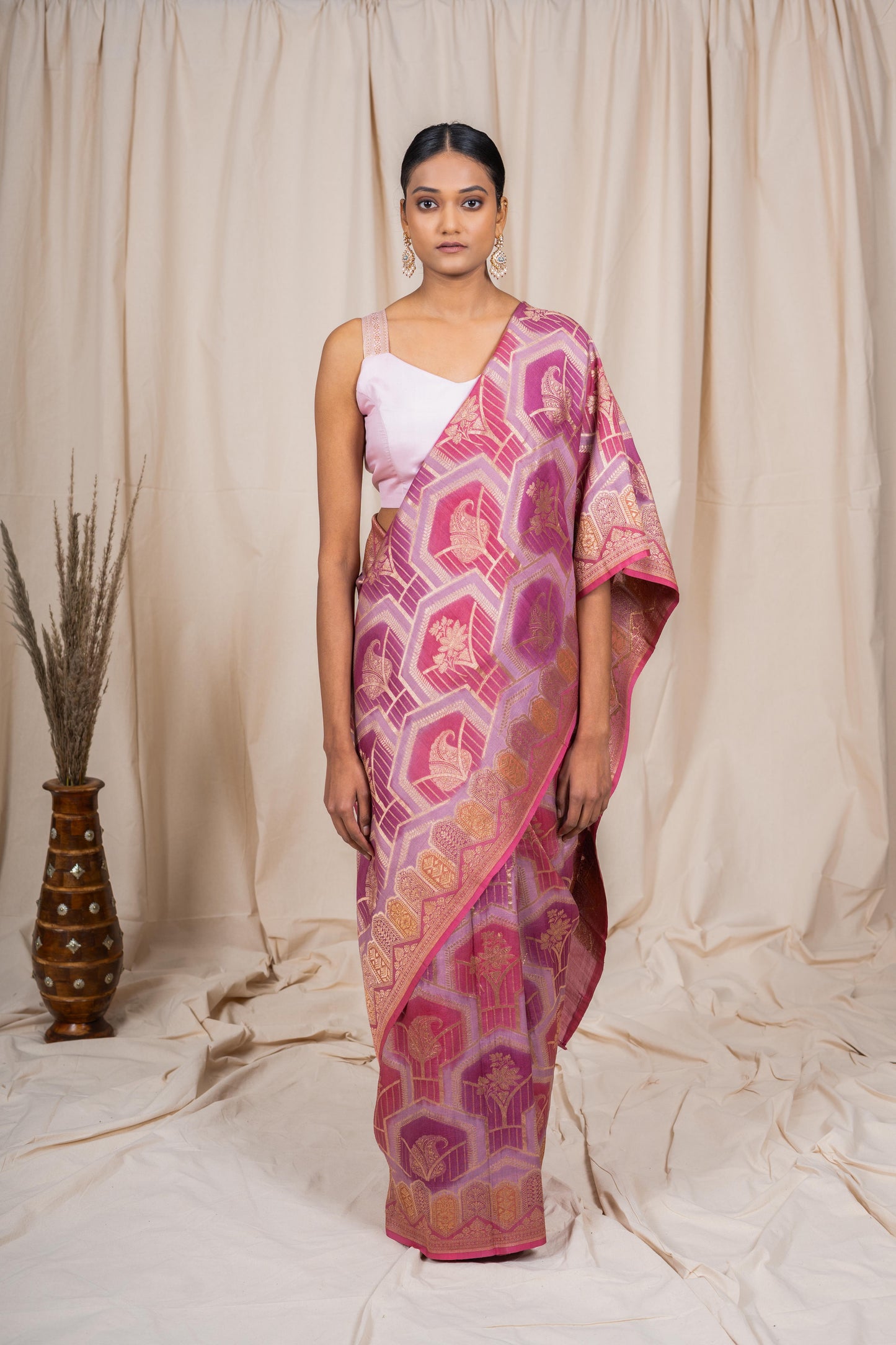 Mauve Tussar georgette Banarasee Handwoven Saree