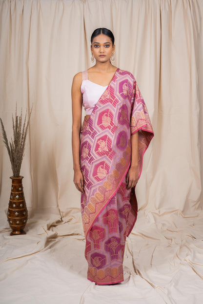 Mauve Tussar georgette Banarasee Handwoven Saree