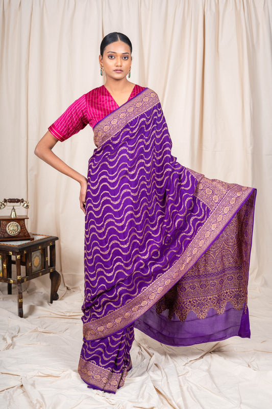 Purple Crepe Silk Banarasi Saree