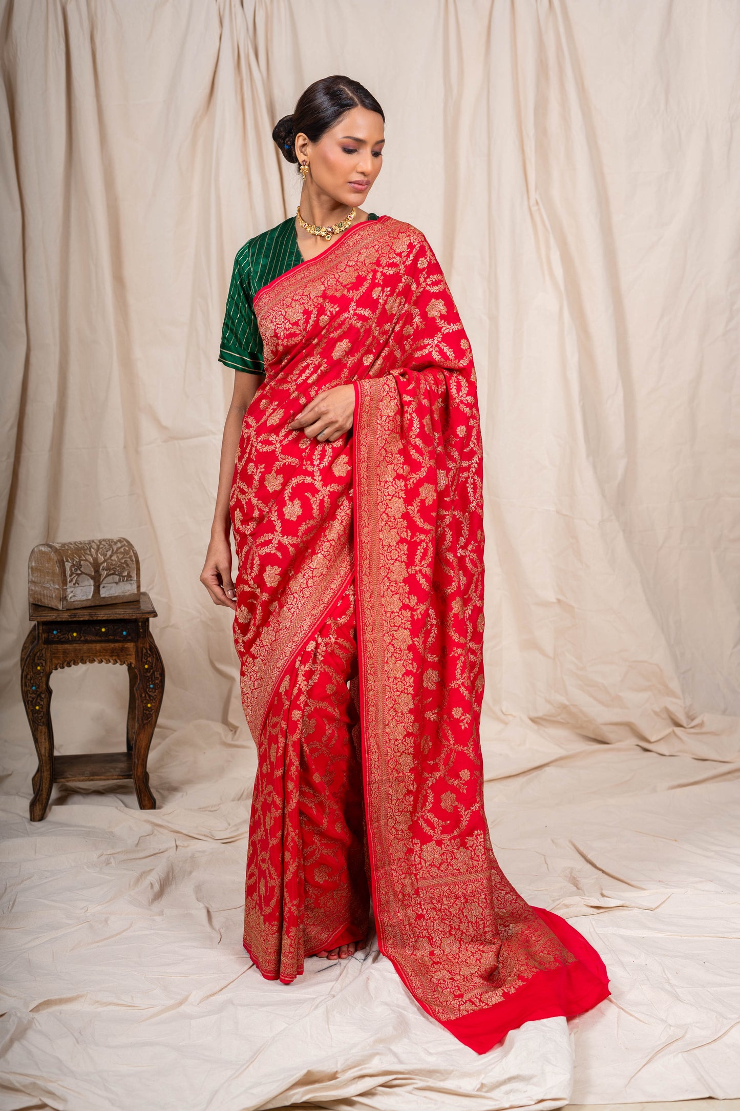 Red Crepe Silk Banarasi Saree