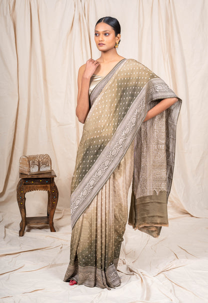 Dusky Chiku Crepe Silk Banarasee Saree