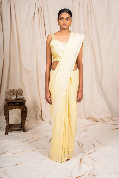 Pastel Gold Crepe Silk Handwoven Banarasee Saree
