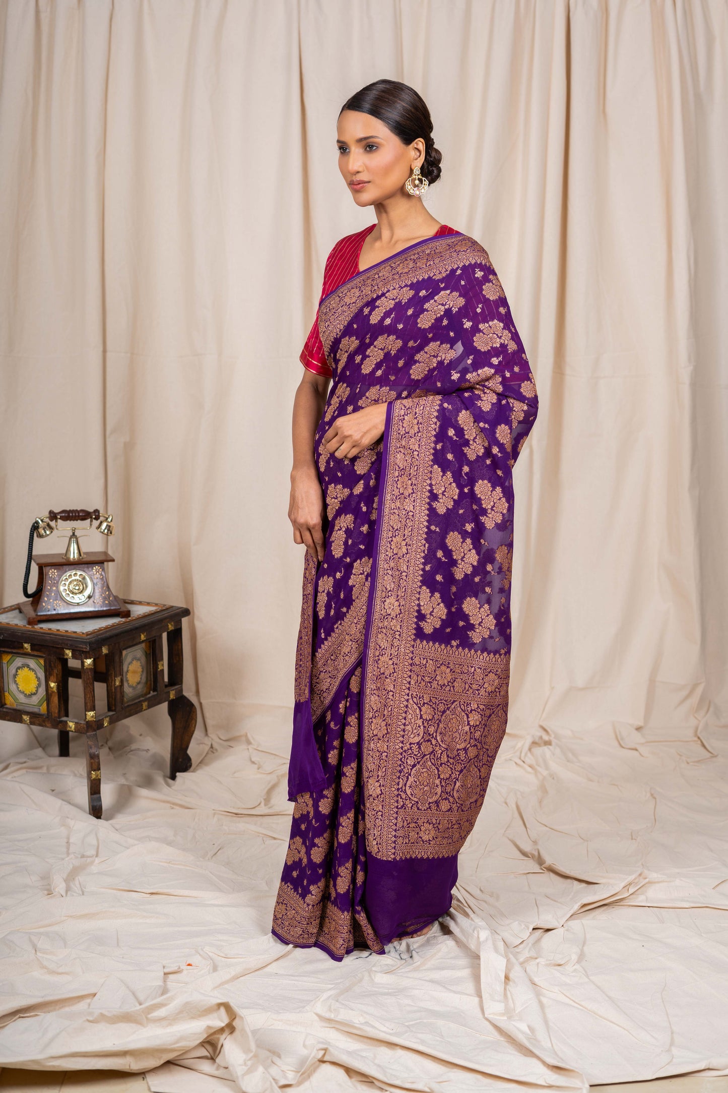Purple Khaddi Georgette Handwoven Banarasee Saree