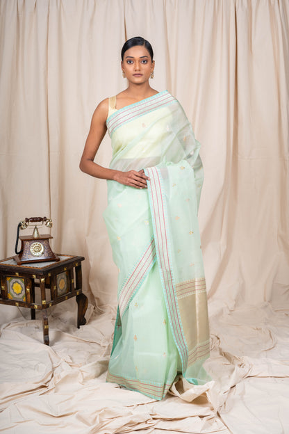 Sea Green Organza Banarasee Handwoven Saree