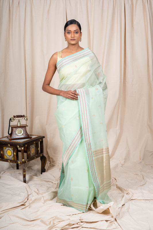 Sea Green Organza Banarasee Handwoven Saree