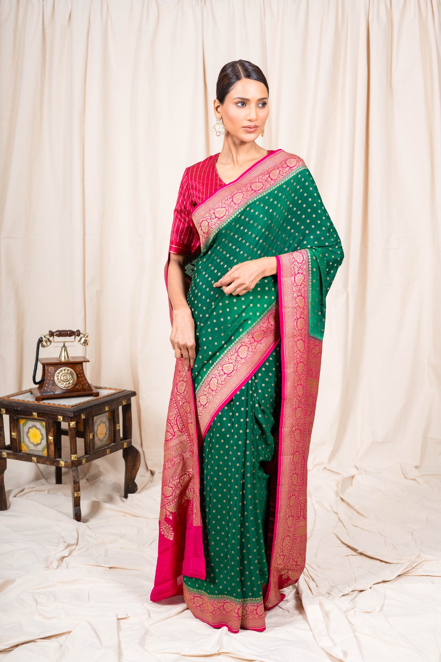 Bottle Green Banarasee Handwoven Saree