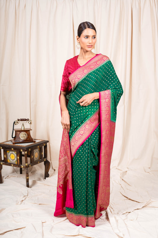 Bottle Green Banarasee Handwoven Saree