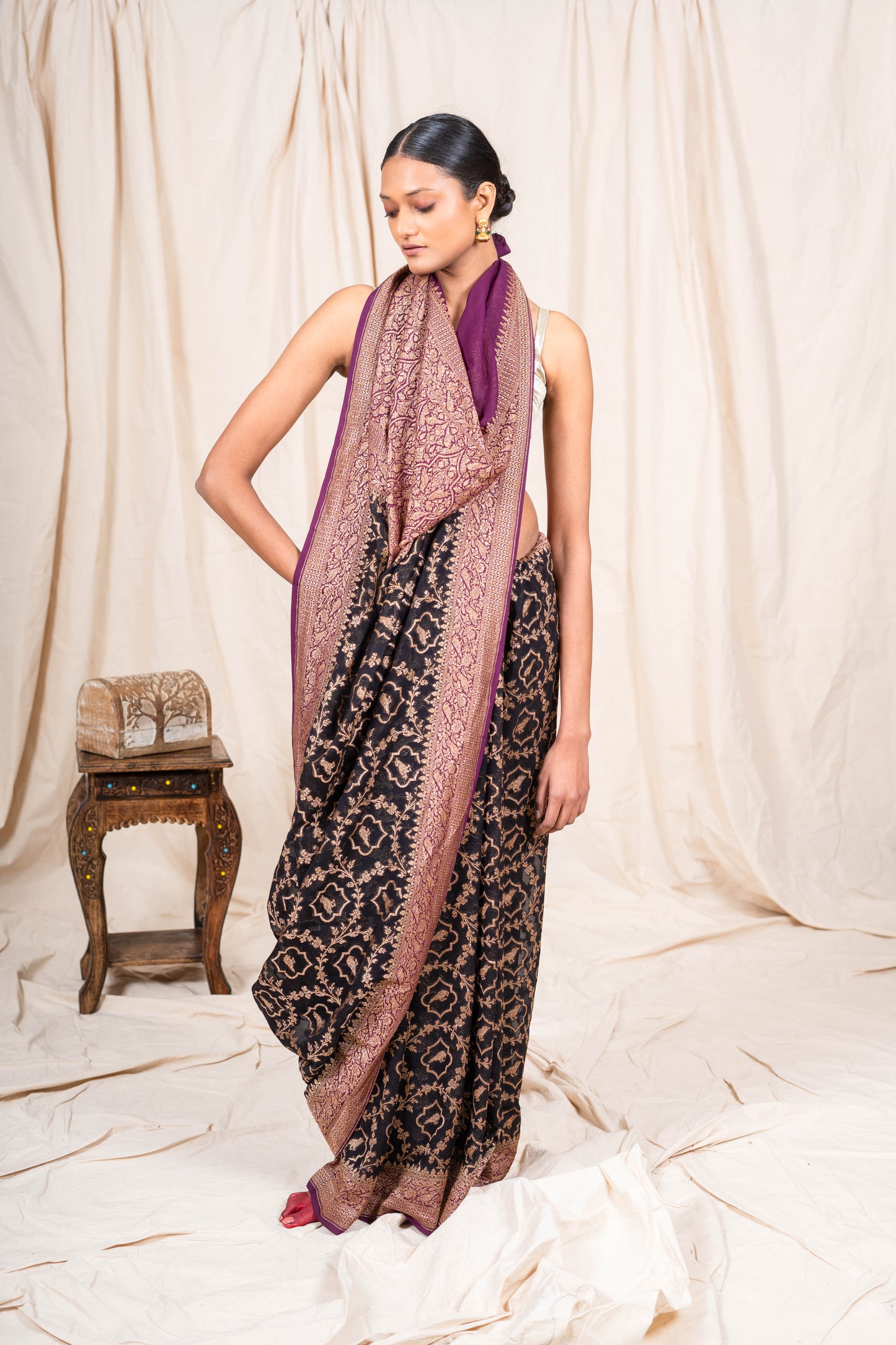 Black Khaddi Georgette Banarasi Saree