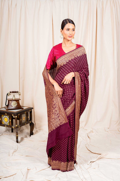 Coffee Brown Crepe Silk Handwoven Banarasee Saree