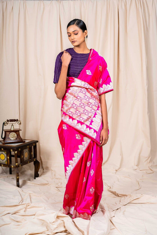 Rani Pink Katan Silk Handwoven Banaras Saree