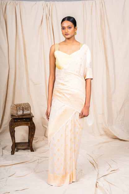 White Khaddi Georgette Handwoven Banaras Saree