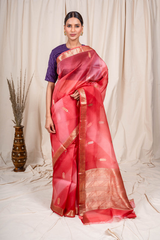Rust Organza Handwoven Banaras Saree