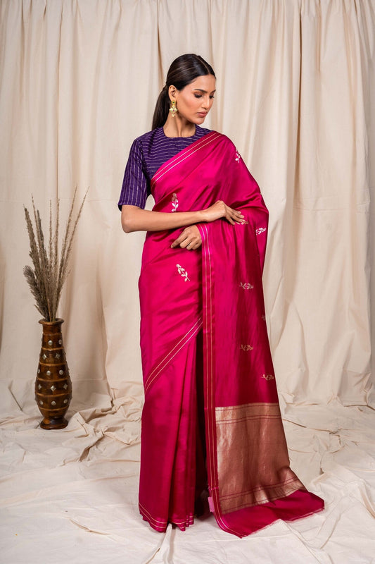 Rani Pink Soft Silk Handwoven Banaras Saree
