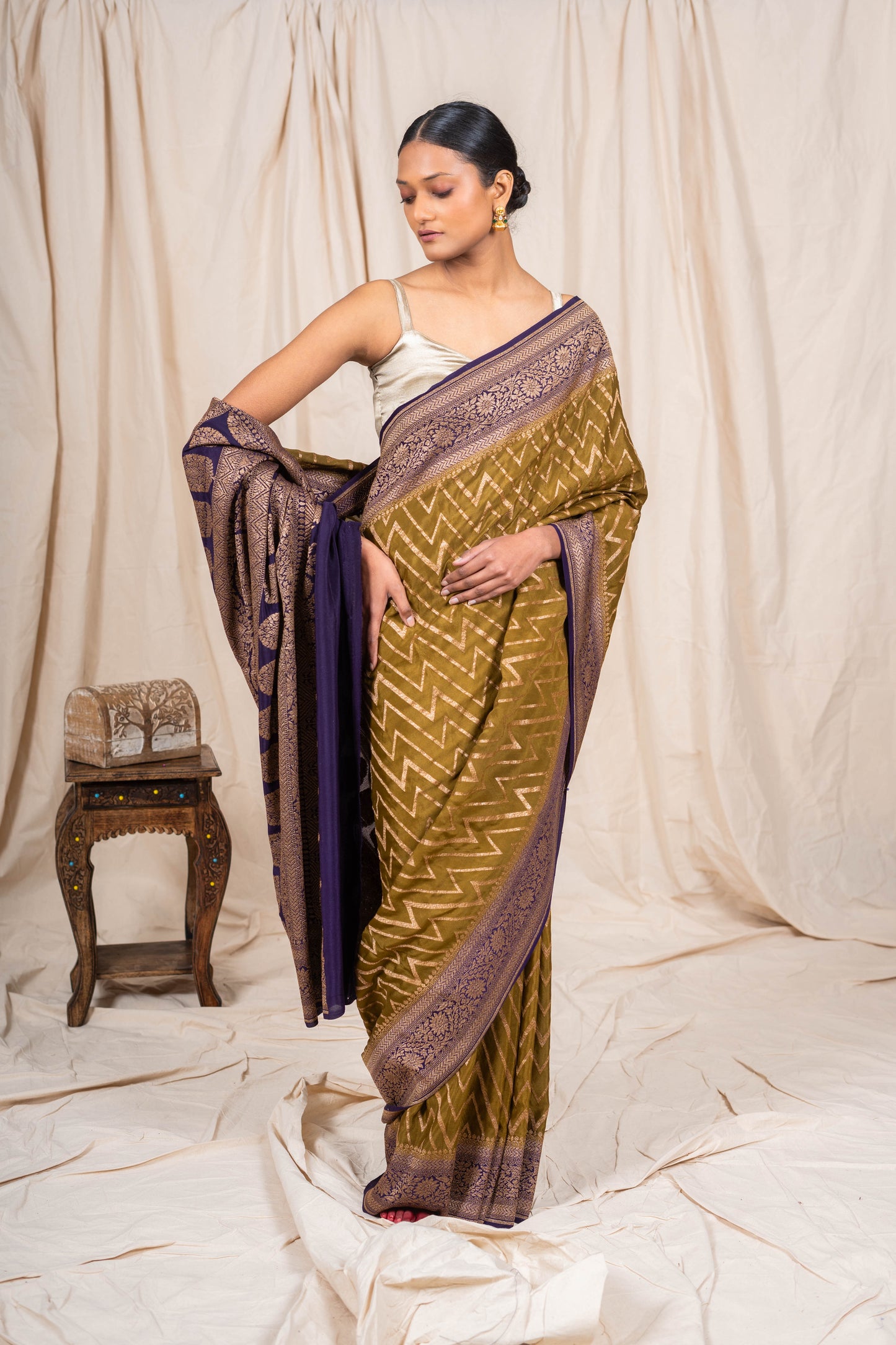 Dhani Green Crepe Silk Banarasee Saree
