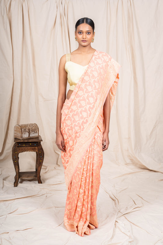 Peach Khaddi Georgette Banarasi Saree