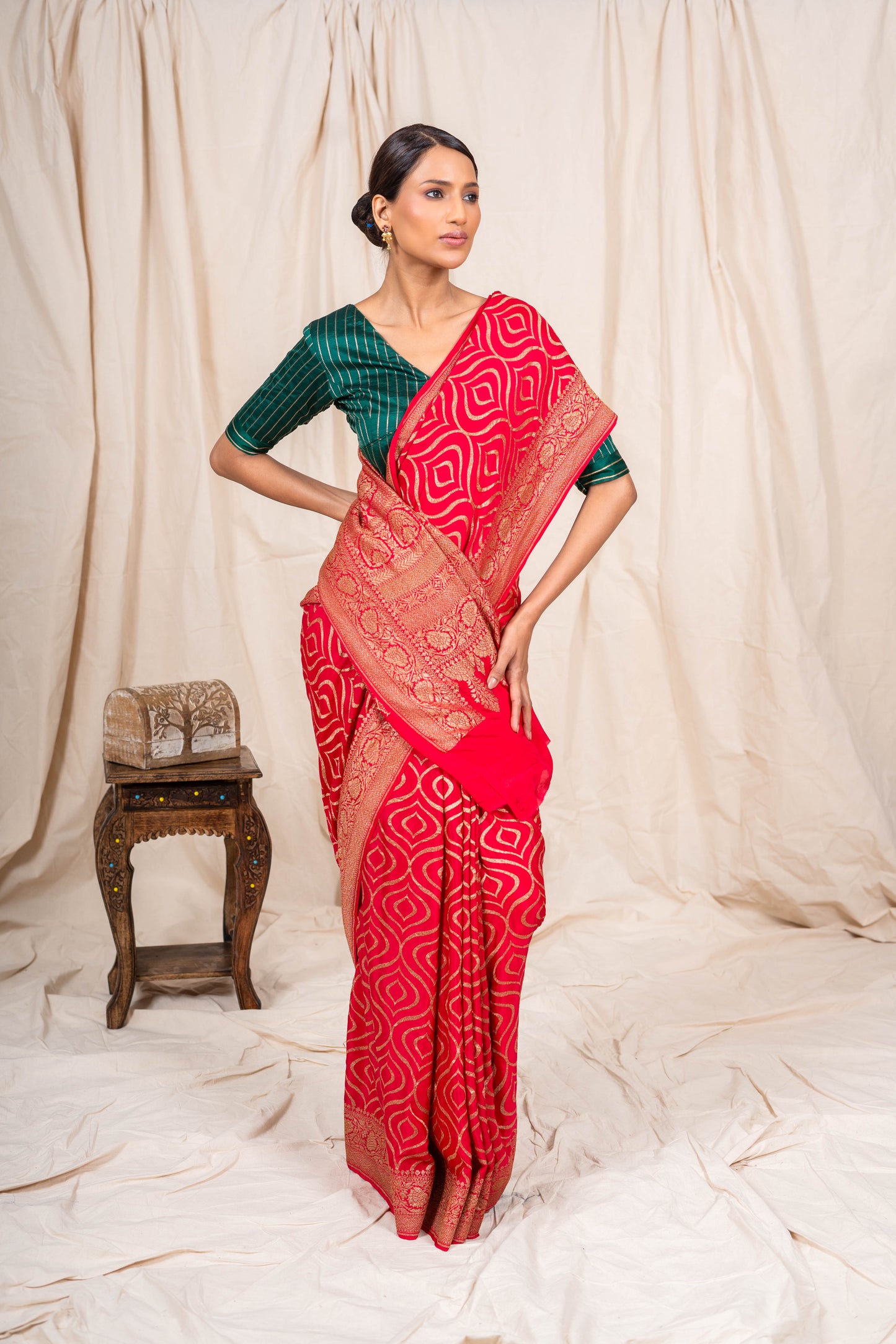 Red Crepe Silk Banarasi Saree