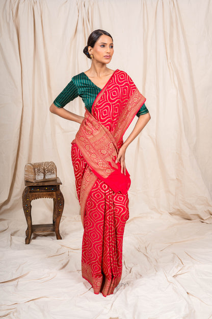 Red Crepe Silk Banarasi Saree