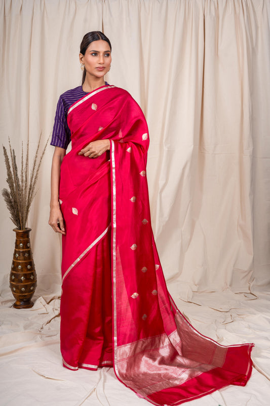 Raani Pink Soft Silk Handwoven Banarasi Saree