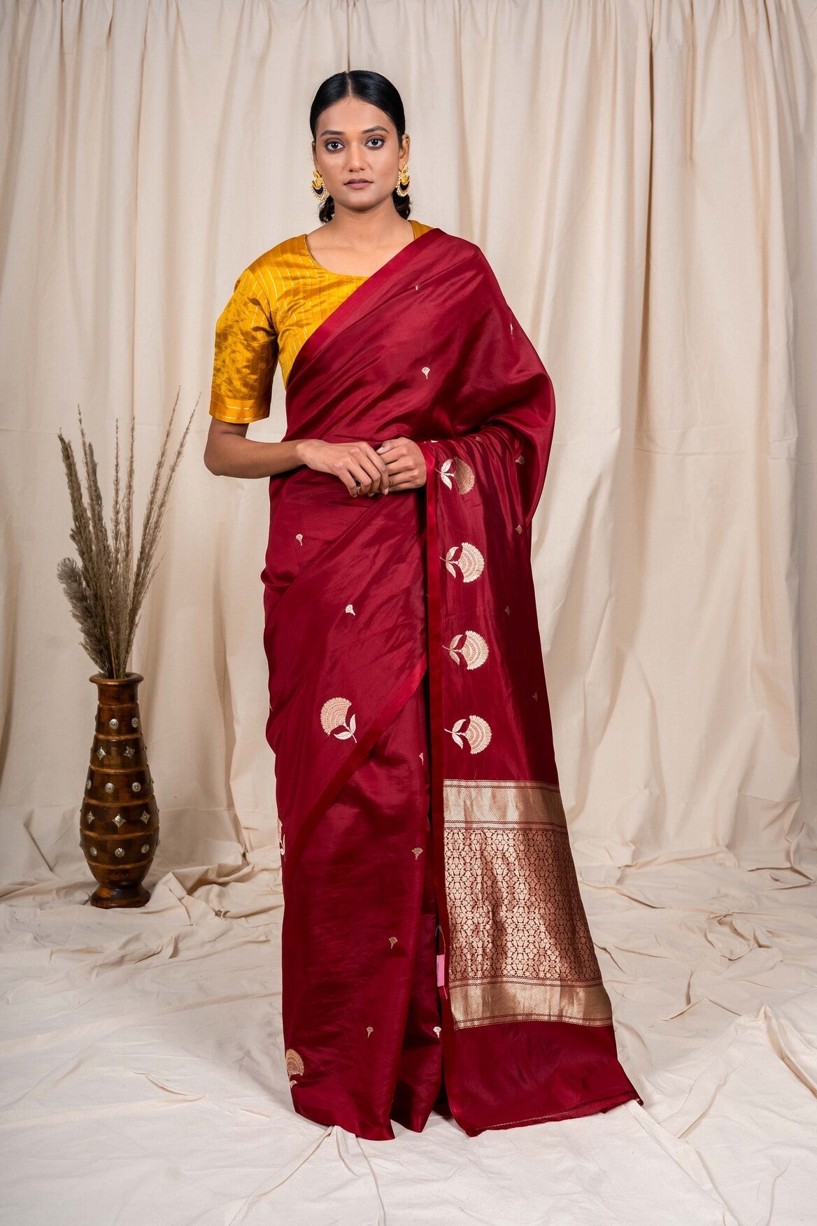 Maroon Soft Silk Handwoven Banaras Saree