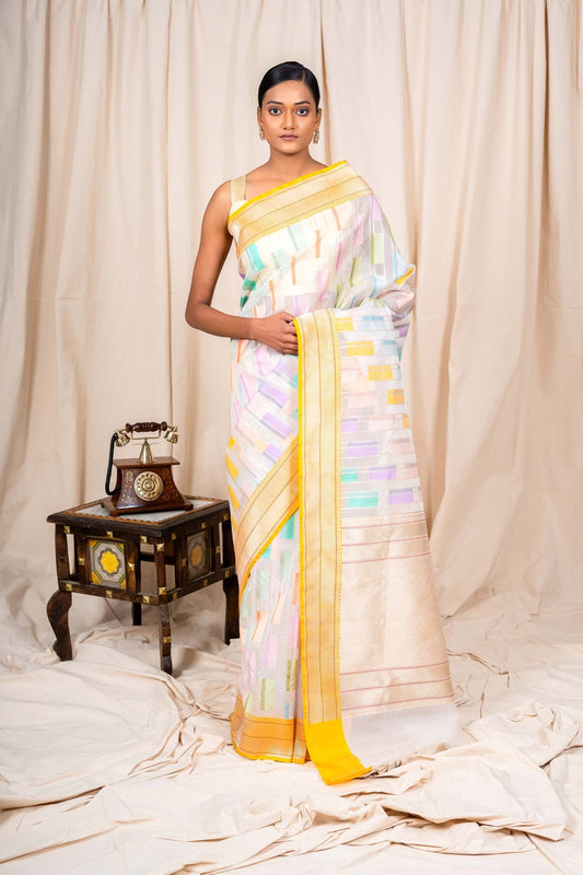 Off White Organza Silk Handwoven Banaras Saree