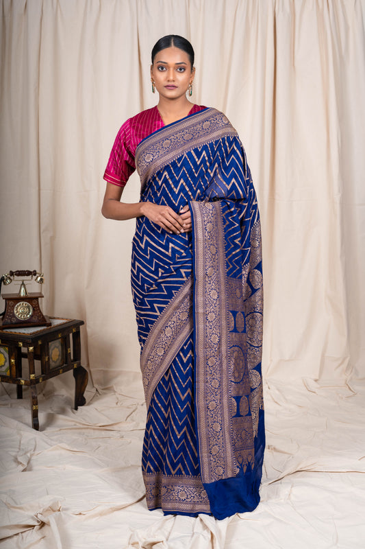 Navy Blue Banarasee Handwoven Saree