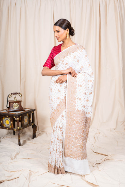 Off White Banarasee Handwoven Saree