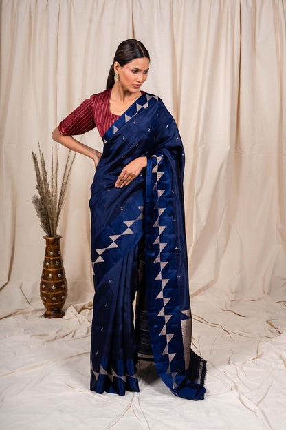 Navy Blue Soft Silk Handwoven Banaras Saree