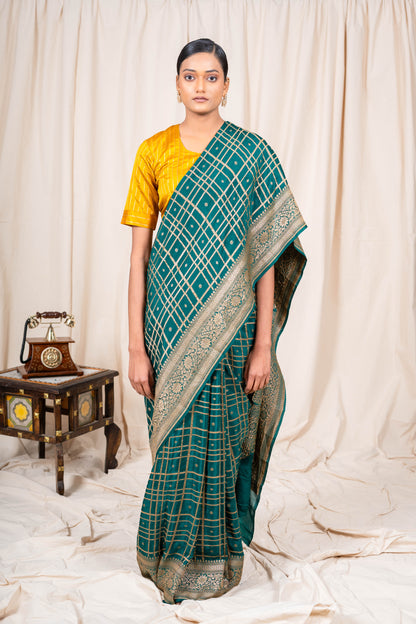 Bottle Green Banarasee Handwoven Saree