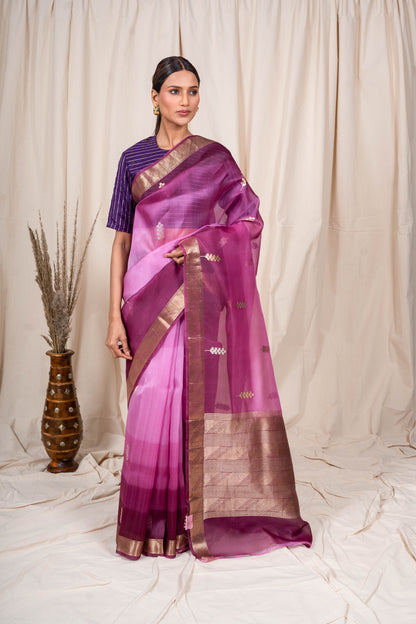 Purple Organza Handwoven Banaras Saree