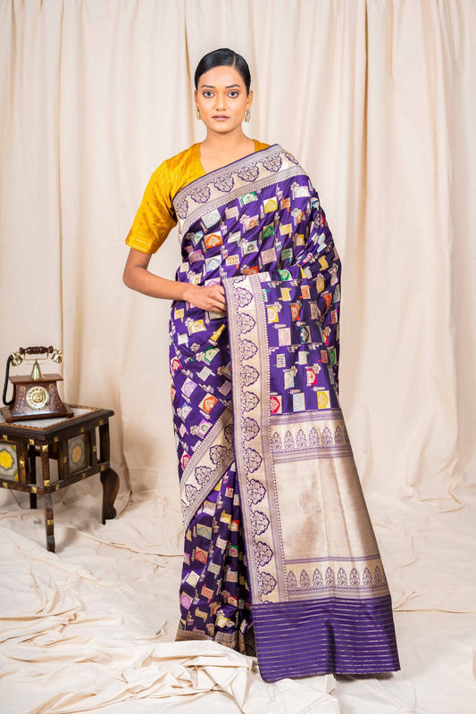 Magenta Katan Silk Handwoven Banaras Saree