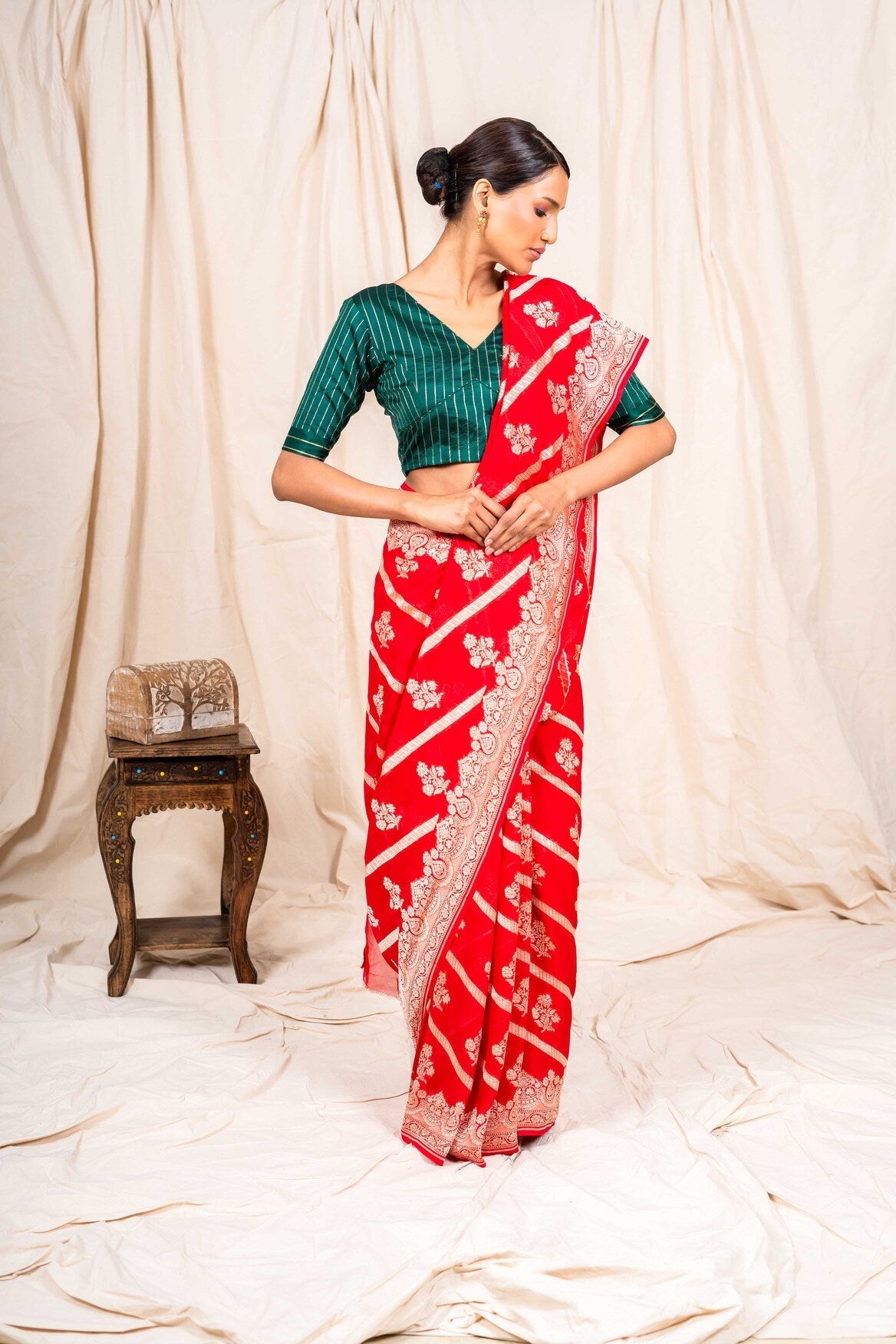 Red Khaddi Georgette Handwoven Banaras Saree