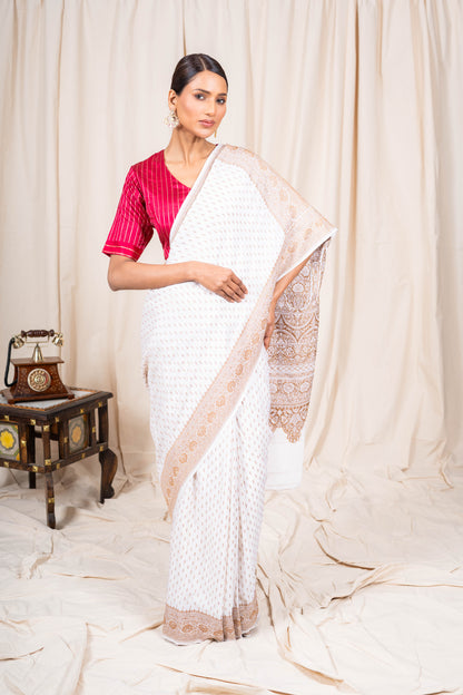 Off White Banarasee Handwoven Saree
