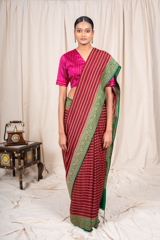 Brown Crepe Silk Banarasi Saree