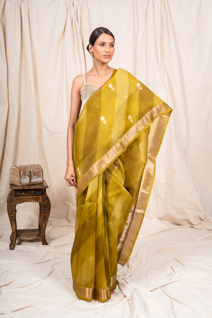 Mehendi Green Organza Handwoven Banaras Saree