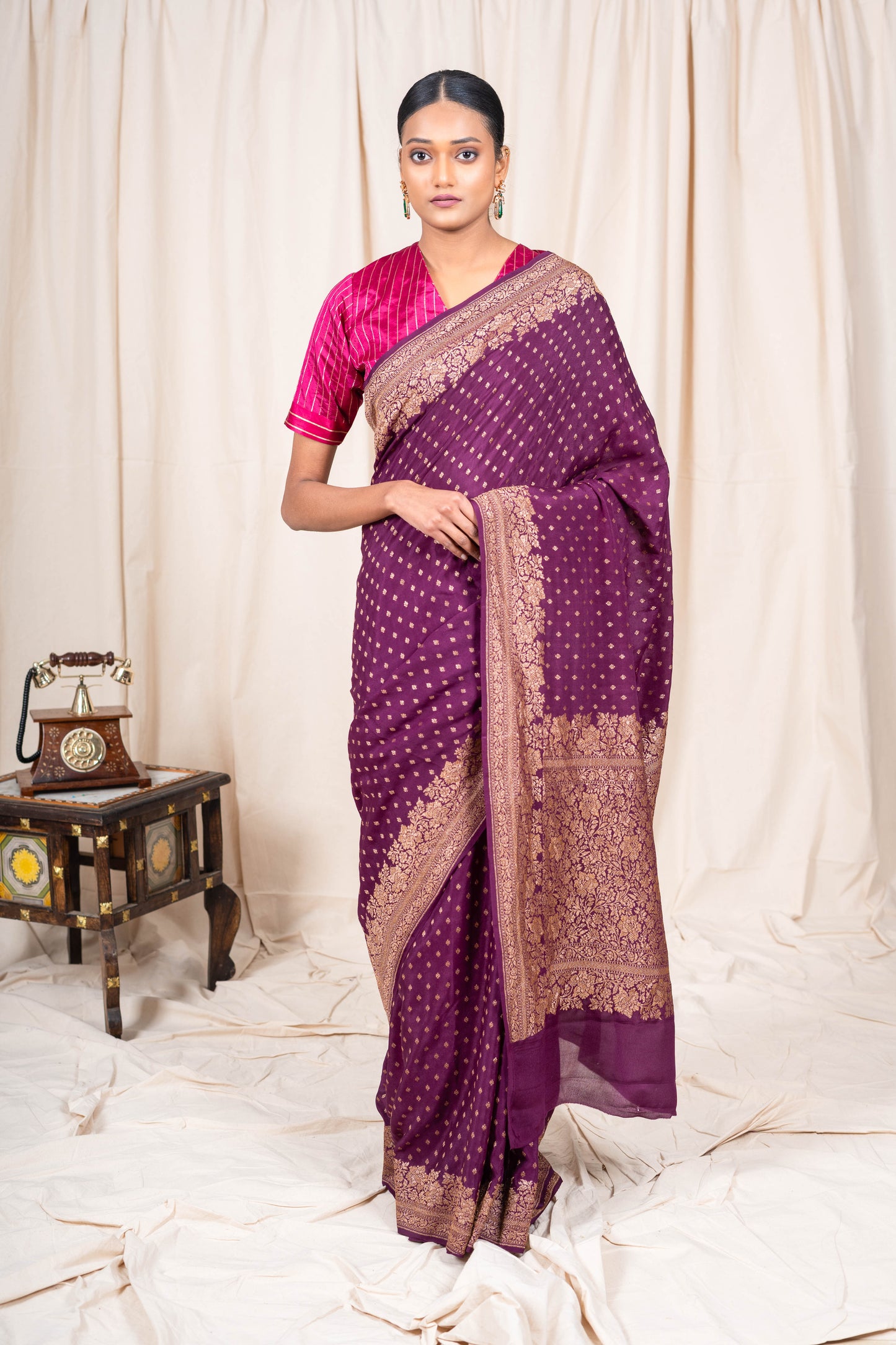 Wine Crepe Silk Banarasi Saree
