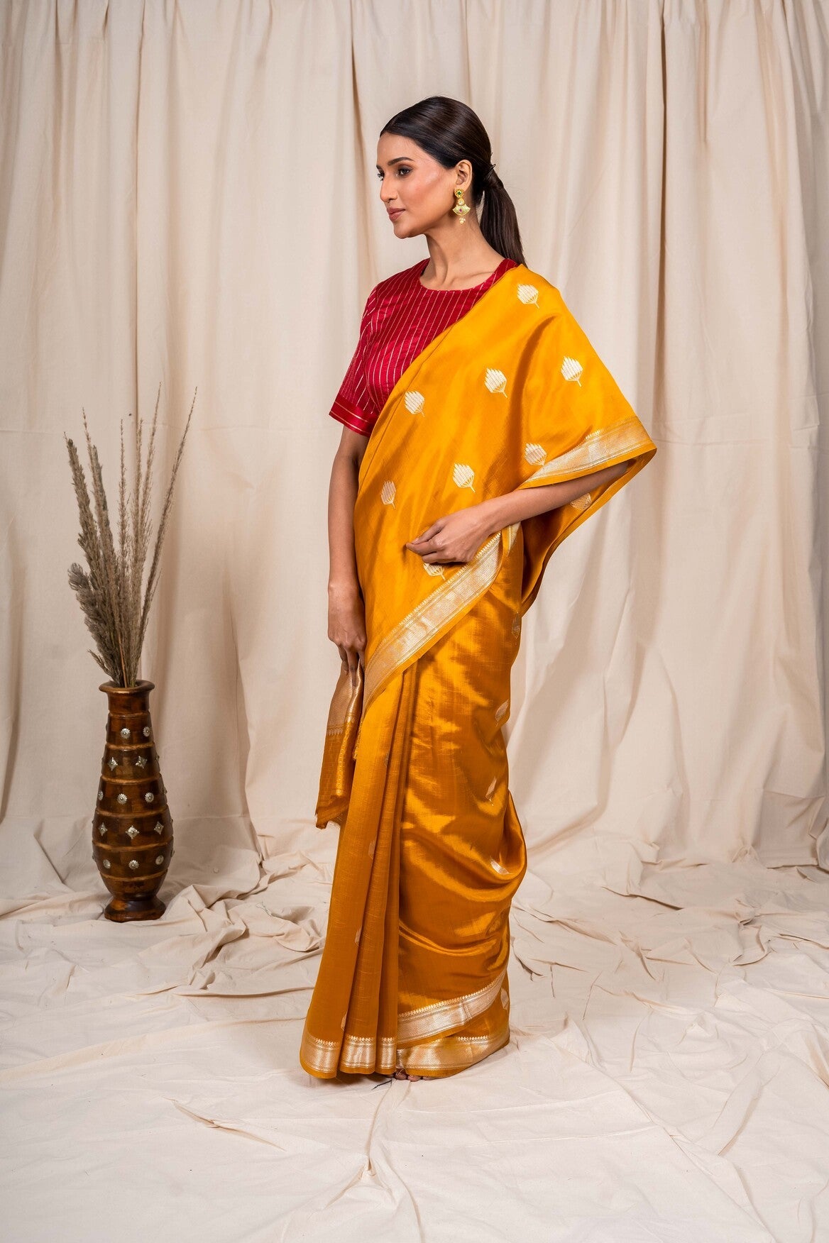 Mustard Soft Silk Banaras Handwoven Banaras Saree