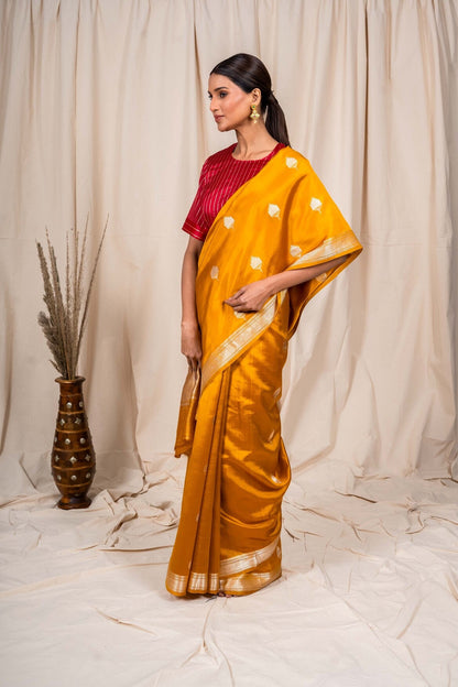 Mustard Soft Silk Banaras Handwoven Banaras Saree
