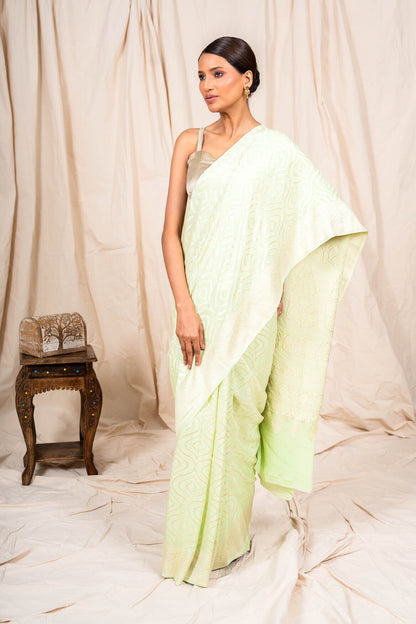 Pastel Sea Green Crepe Silk Handwoven Banarasee Saree