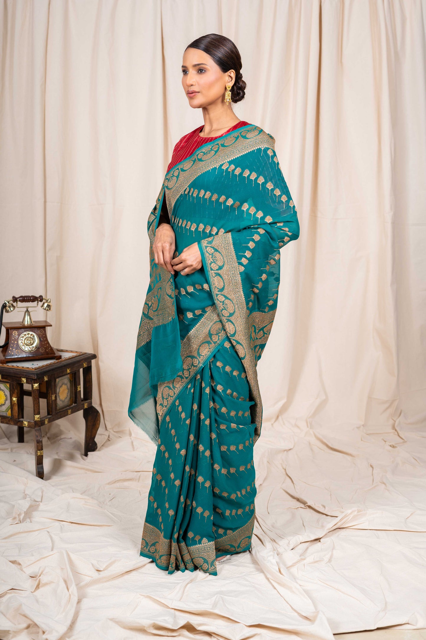 Rama Green Khaddi Georgette Handwoven Banarasee Saree
