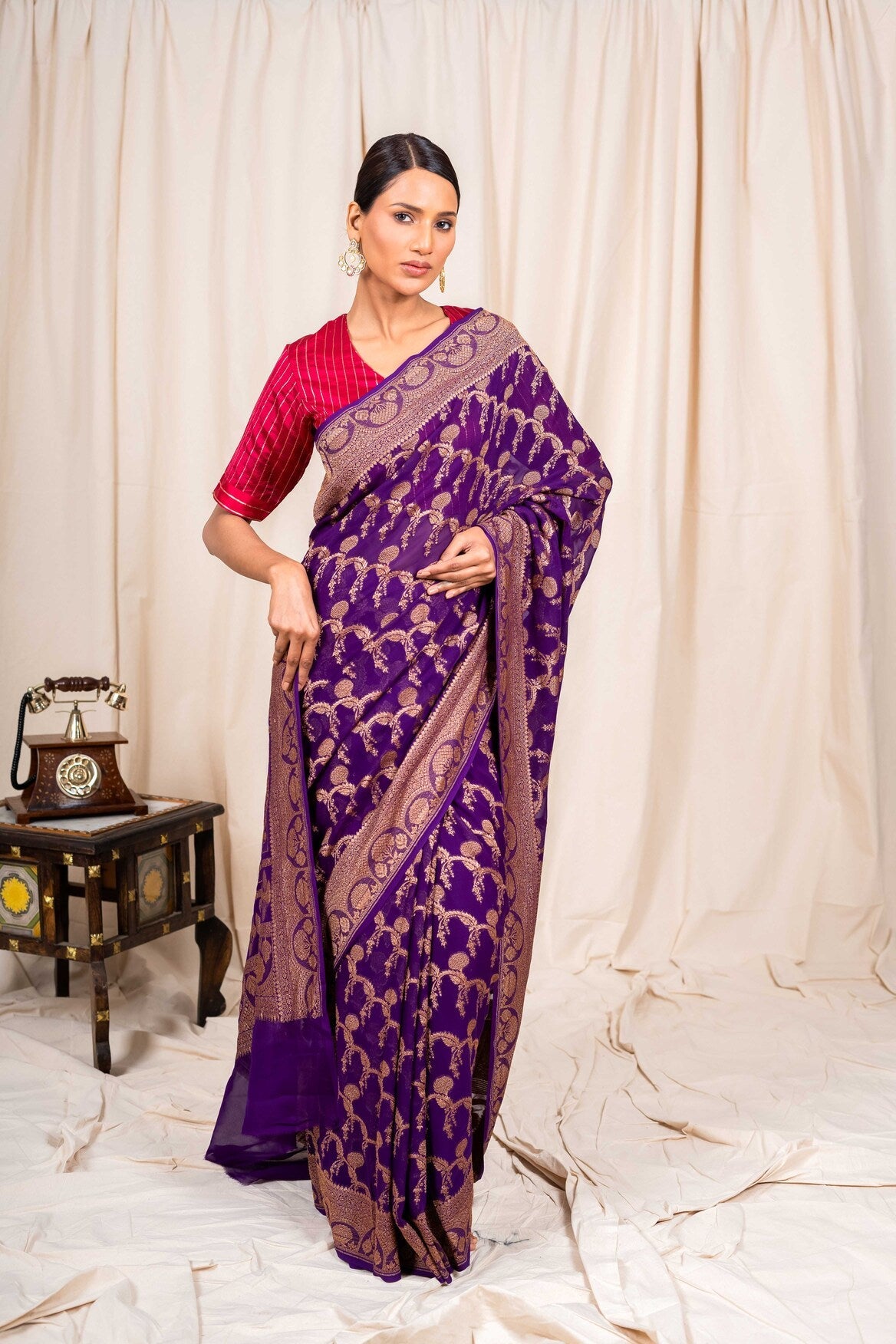 Purple Khaddi Georgette Handwoven Banaras Saree