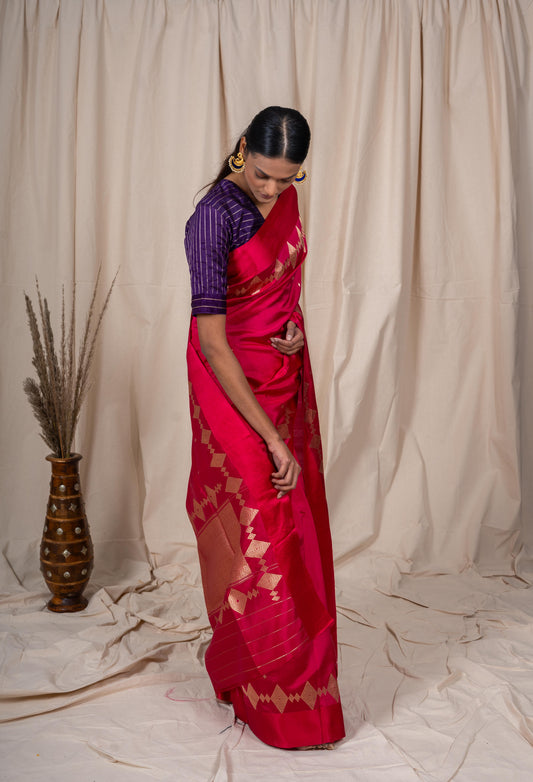 Raani Pink Soft Silk Handwoven Banarasi Saree
