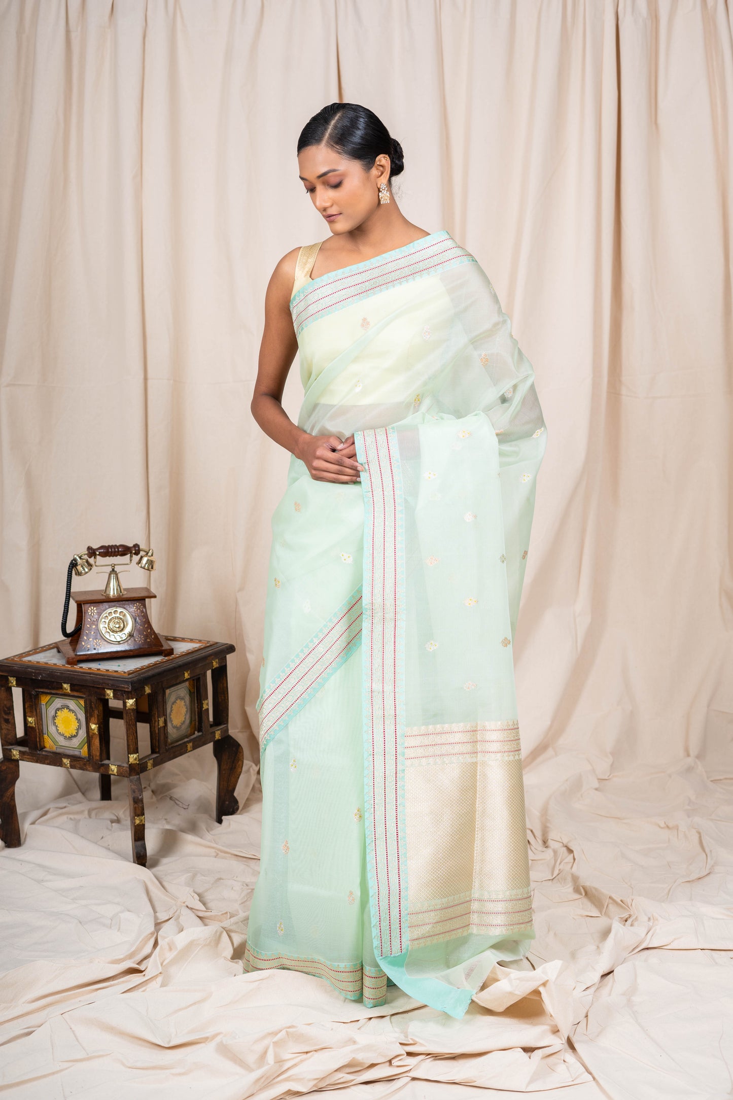 Sea Green Organza Banarasee Handwoven Saree