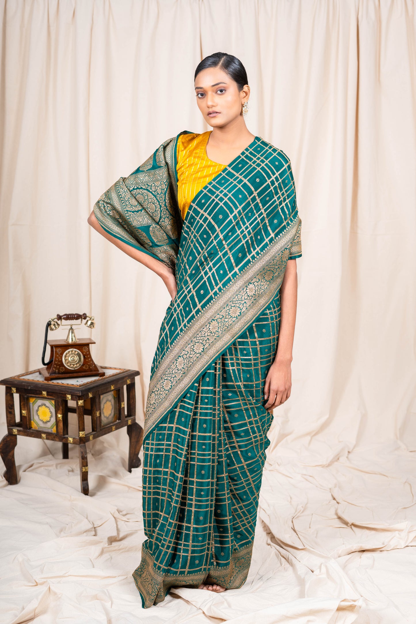 Bottle Green Banarasee Handwoven Saree