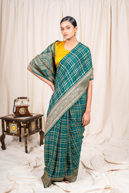 Bottle Green Banarasee Handwoven Saree
