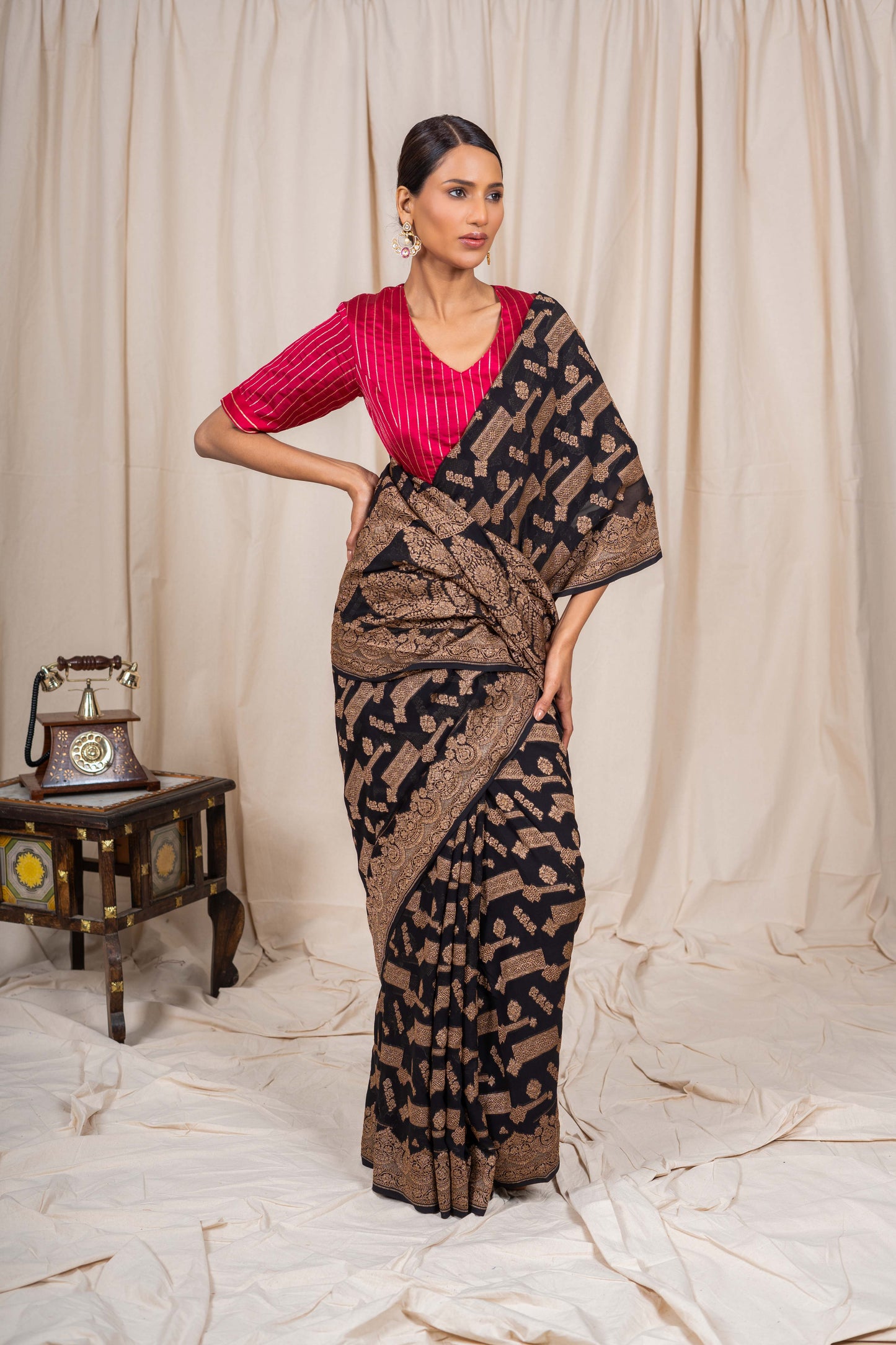 Black Khaddi Georgette Habdwoven Banarasee Saree