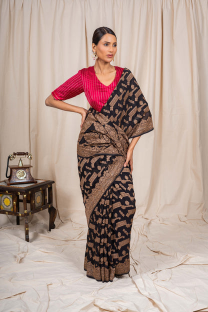 Black Khaddi Georgette Habdwoven Banarasee Saree
